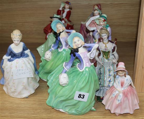Ten figurines Doulton and Worcester Largest 20cm